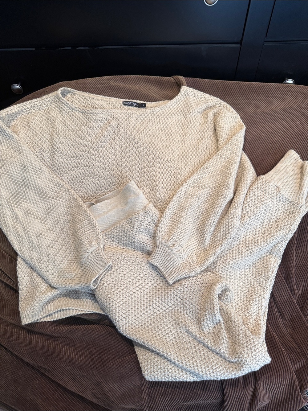 Cream Textured Knit Women’s Sweater set